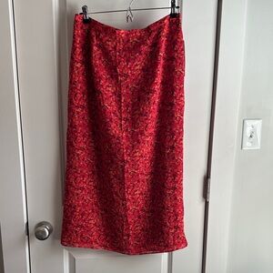 Floral Red Midi Skirt - Sleek A-Line Silhouette